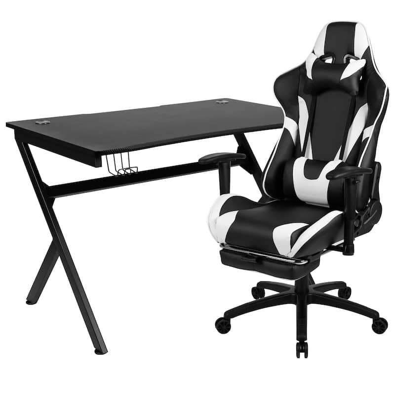 Gaming Desk Set - Cup/Headset Holder/Reclining & Footrest