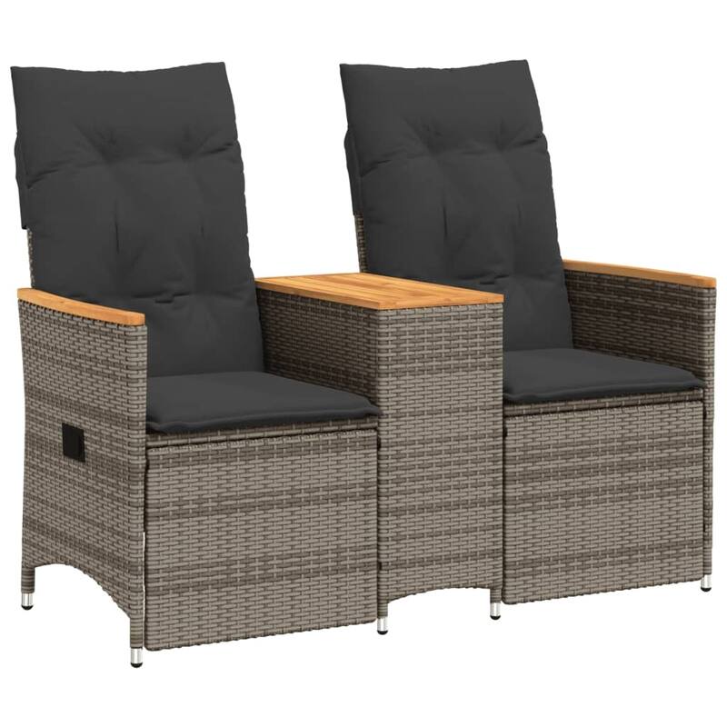 vidaXL Reclining Patio Sofa 2-Seater with Table Loveseat Furniture Poly Rattan - 23.2 x 51.2 x 36.2 in