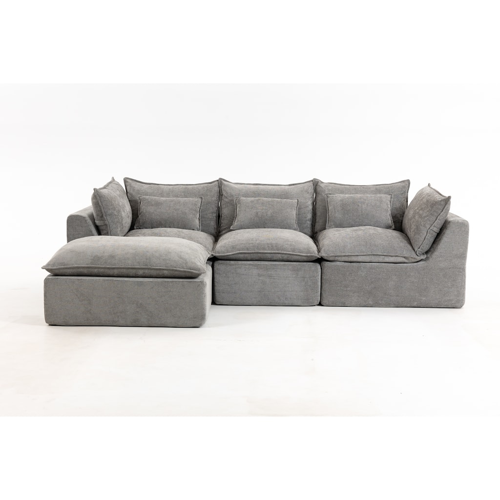 Oversized Modular Sectional Sofa, Comfy Velvet Deep Seat Cloud Couch, 3 Seat Sofa with Ottoman for Living Room, Apartment