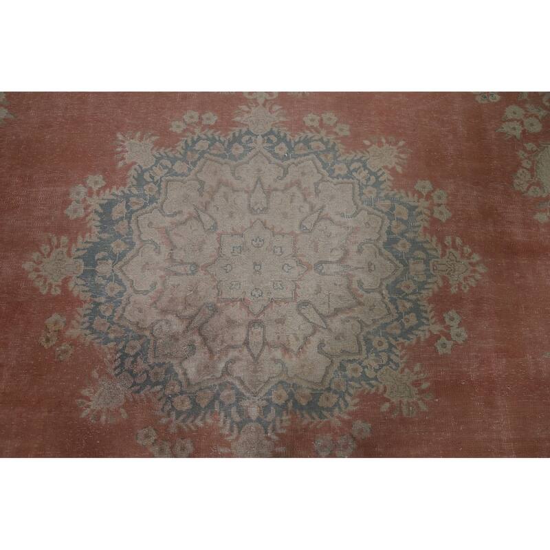 Distressed Kerman Persian Antique Area Rug Hand-knotted Wool Carpet - 9'8" x 12'7"