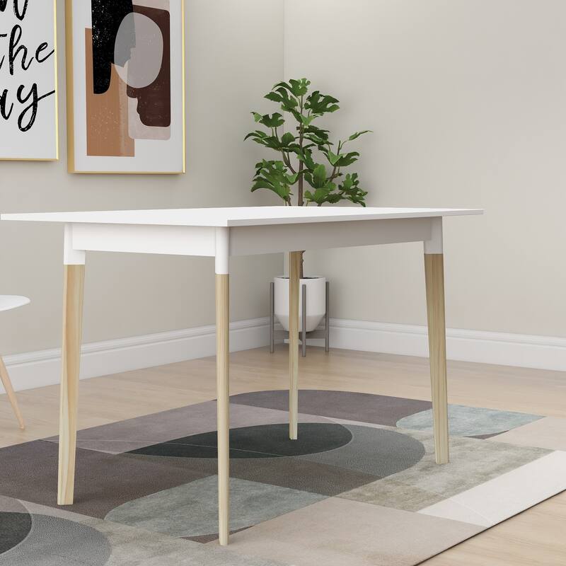 Modern Dining Table 47 Inch Kitchen Table Rectangular Top with Solid Wood Leg-White - White