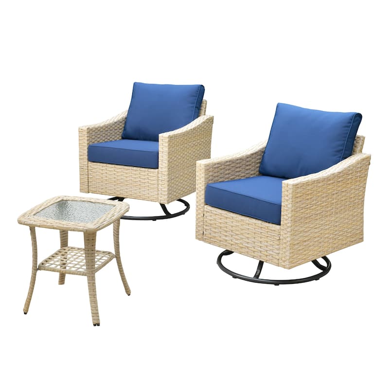 HOOOWOOO 3-piece Rattan Patio Swivel Rocking Chair Set with Side Table