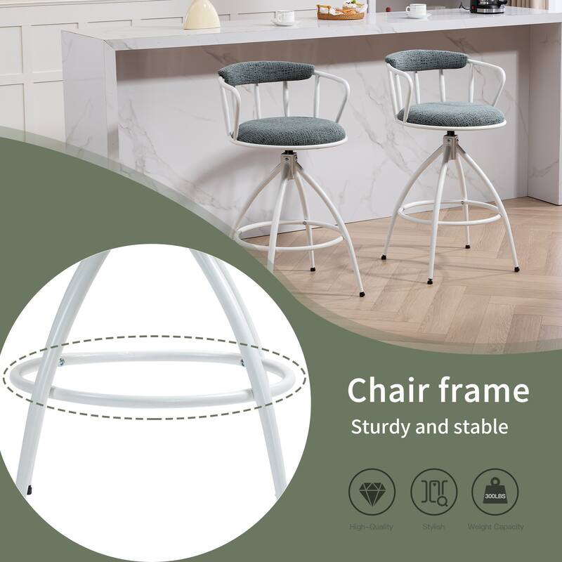 Set of 2 Swivel Bar Stools with Water Transfer Printed Metal Frame