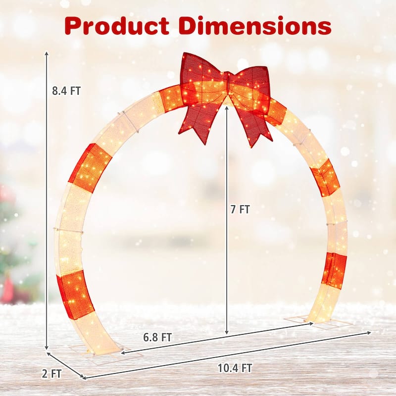 Costway 10.4 FT Christmas Archway with Large Bow & Warm White LED - as pic shows - See Details