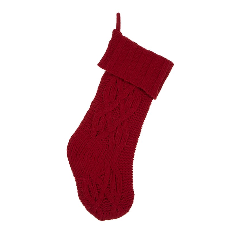 Glitzhome 24"L Knitted Christmas Stocking With Pom Pom Ball - without pom pom ball/red