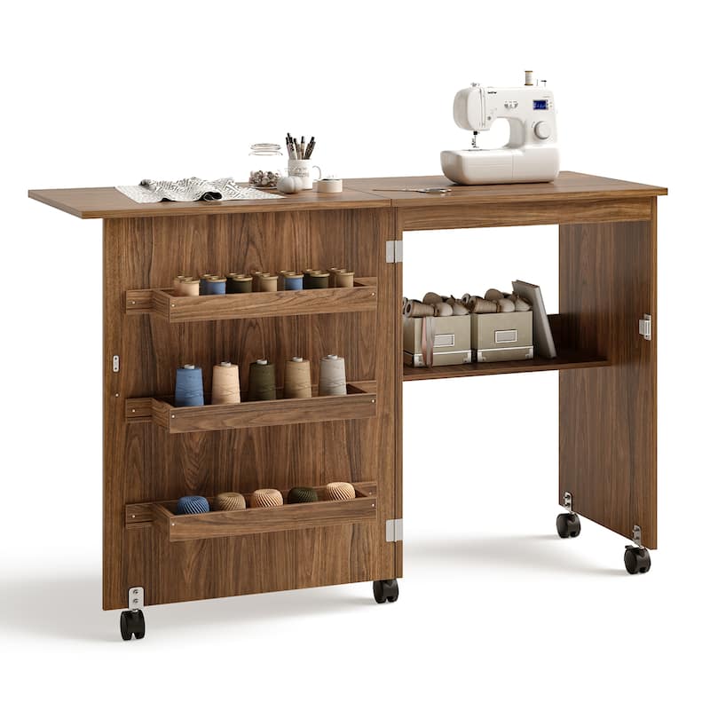 Gymax Folding Sewing Craft Table Shelf Storage Cabinet Home Furniture