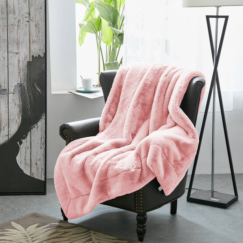 Heavy FauxFur Throw -50''x60''/60''x80'' - 60" x 80" - Rose Quartz