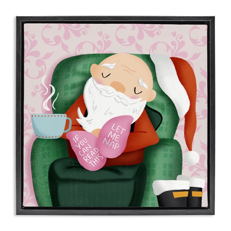 Stupell Cozy Sleeping Santa Claus Framed Floater Canvas Wall Art Design By Sarah Hickman - 25 x 25 - Black