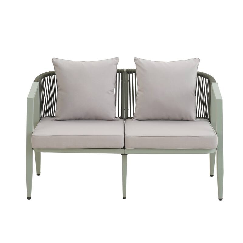 4-Piece Outdoor Patio Seating Set with Iron Frame, Cushioned Double and Single Chairs, and Matching Table