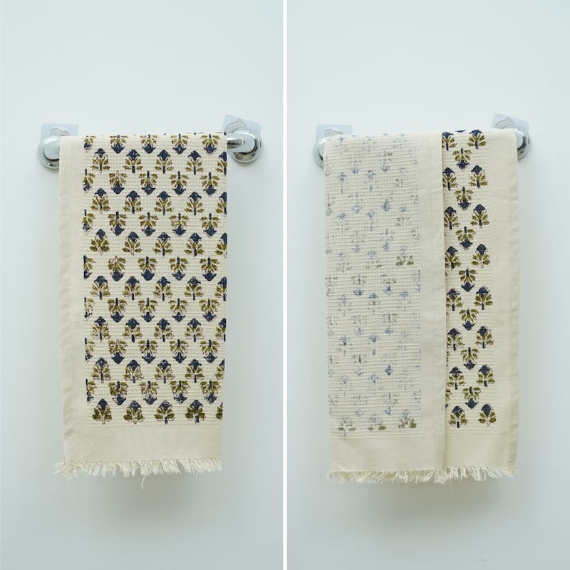 Fabdivine Handmade Floral Block Print Kitchen or Bath Room Hand Towels Home or Office Accent