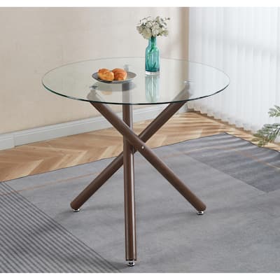 Round Dining Table With Color Metal Leg And Tempered Glass