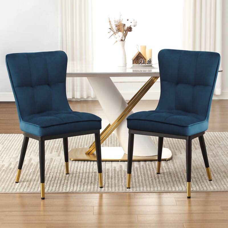 Velvet Upholstered Dining Chairs with Metal Legs, Set of 2/4 - 35.8"H x 18.9"W x 23.2"D
