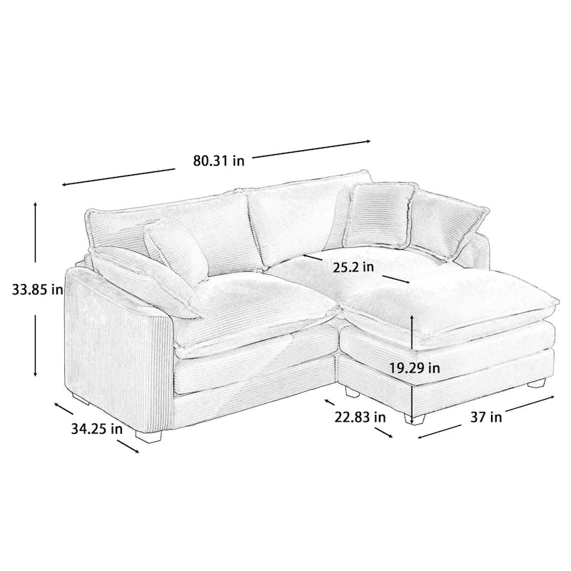 Corduroy Cloud Upholstered Modular Sectional Sofa, Free Combination