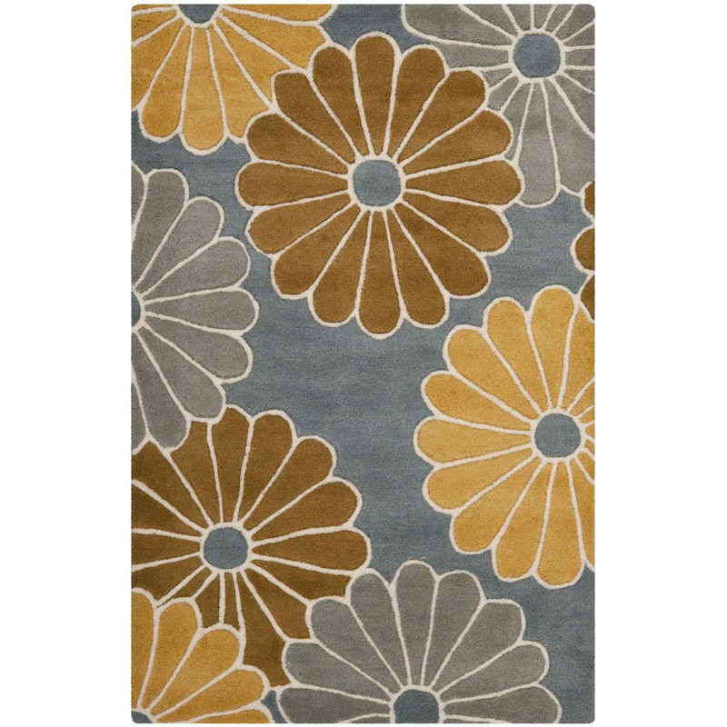 SAFAVIEH Handmade Britany Grey New Zealand Wool Rug - 2'6" x 4' - Grey/Yellow