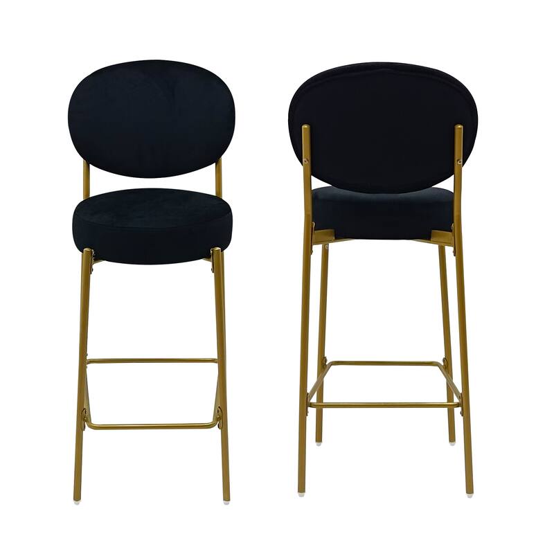 2-Pack Modern Velvet Bar Stools with Gold Metal Legs Accent Round Counter Stools for Kitchen Island, Home Bar