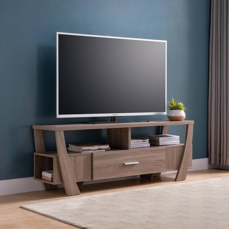 Modern TV Stand with 2 Open Shelves and 2 Side Shelves