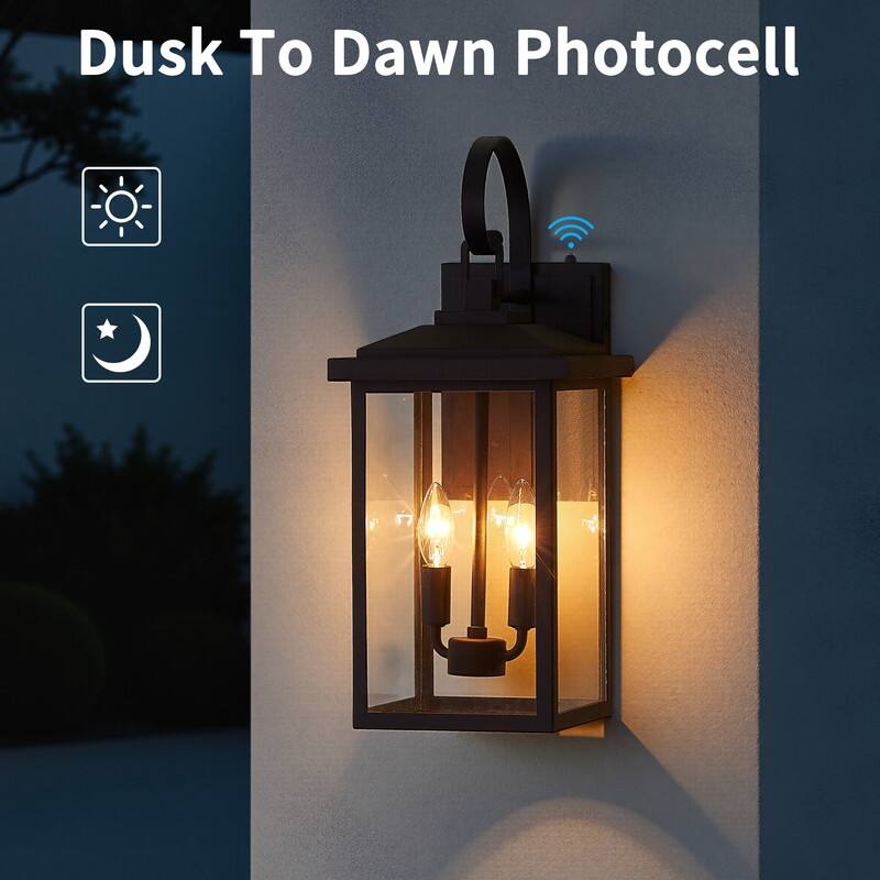 KAWOTI Traditional Dusk to Dawn Outdoor Lantern Wall Sconce - W8.25" x H19.75" x D9.5" - W8.25" x H19.75" x D9.5"