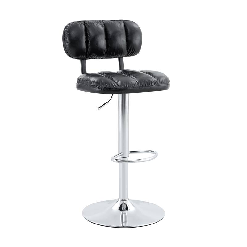 PU Leather Upholstered Bar Stools Set of 2, Adjustable Height Swivel Bar Stools, Dining Chairs with Chrome Base & Footrest