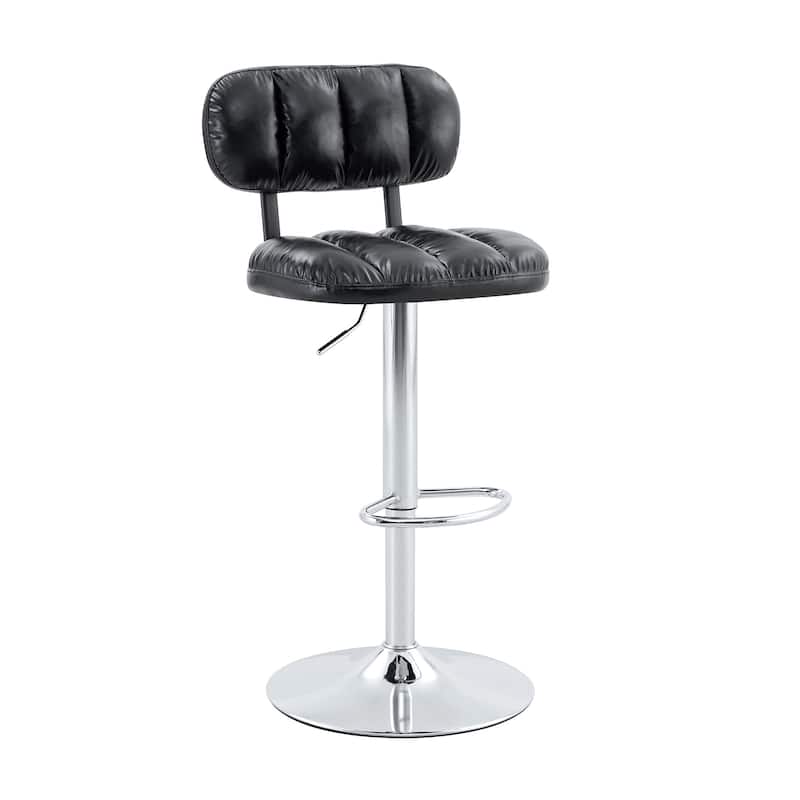 Set of 2 Adjustable Height Bar Stools, PU Leather Upholstered with Chrome Base & Footrest, Modern Comfortable Stools
