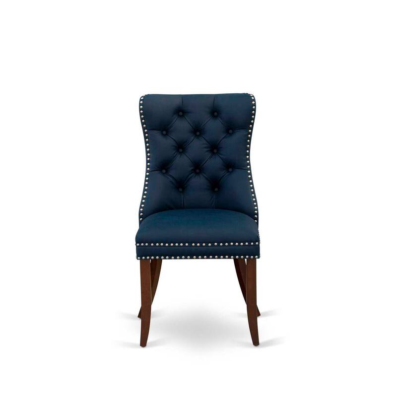 Parsons Dining Chairs Set of 2 - Navy Blue Faux Leather Upholstered Chairs with Nailhead Trim