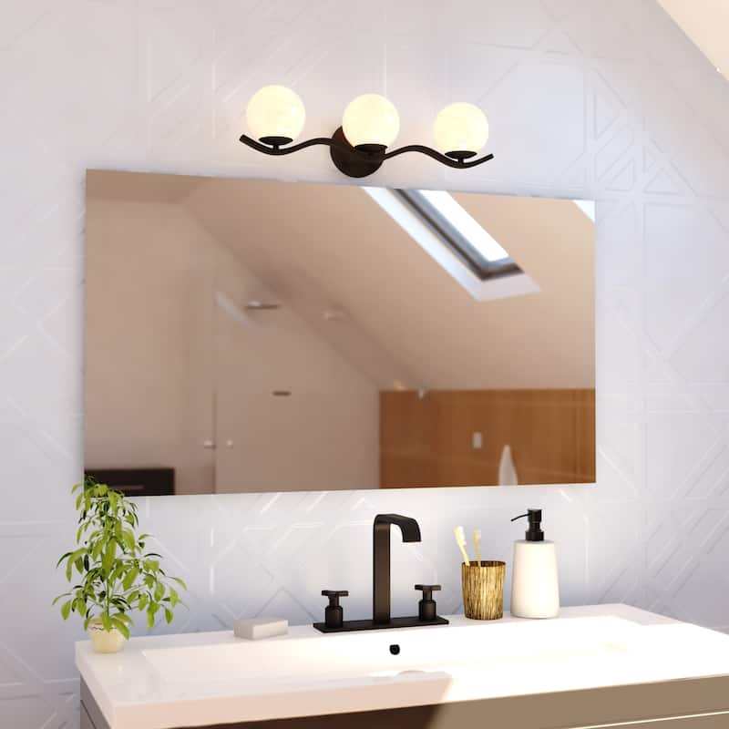 VAXCEL Monticello Bathroom Vanity Lighting Fixture, White Alabaster Glass Globe Shades, Dimmable, Reversible Wall Light