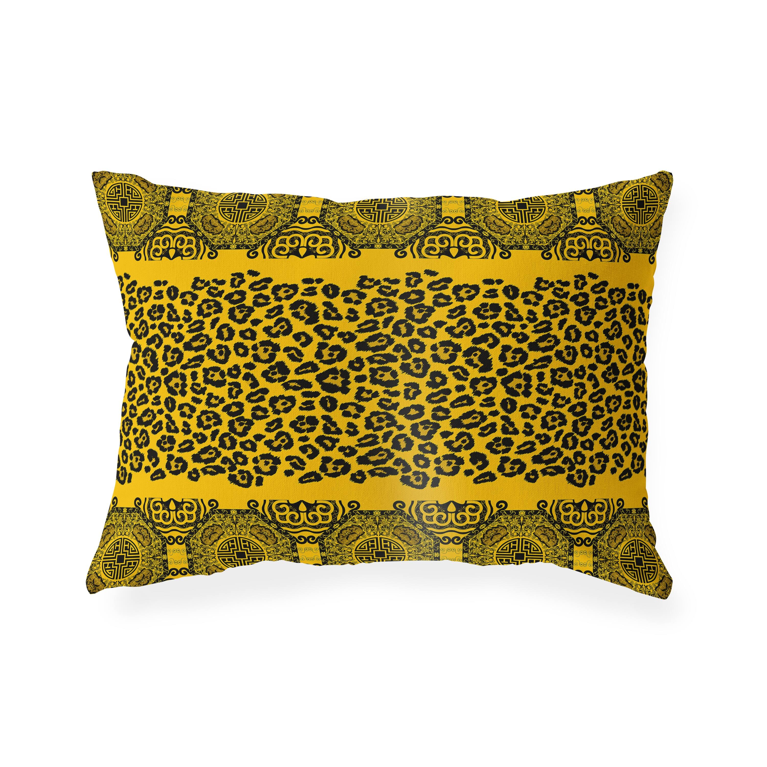 MING LEOPARD GOLD & BLACK Lumbar Pillow By Kavka Designs Bed Bath