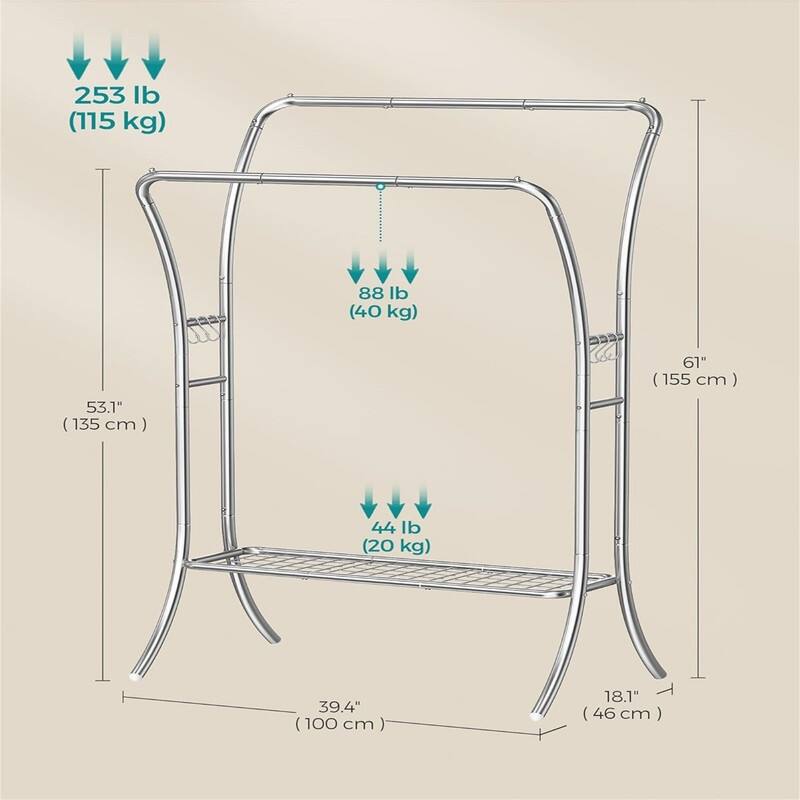 Clothing Rack with Shelves - 18.1"D x 39.4"W x 61"H