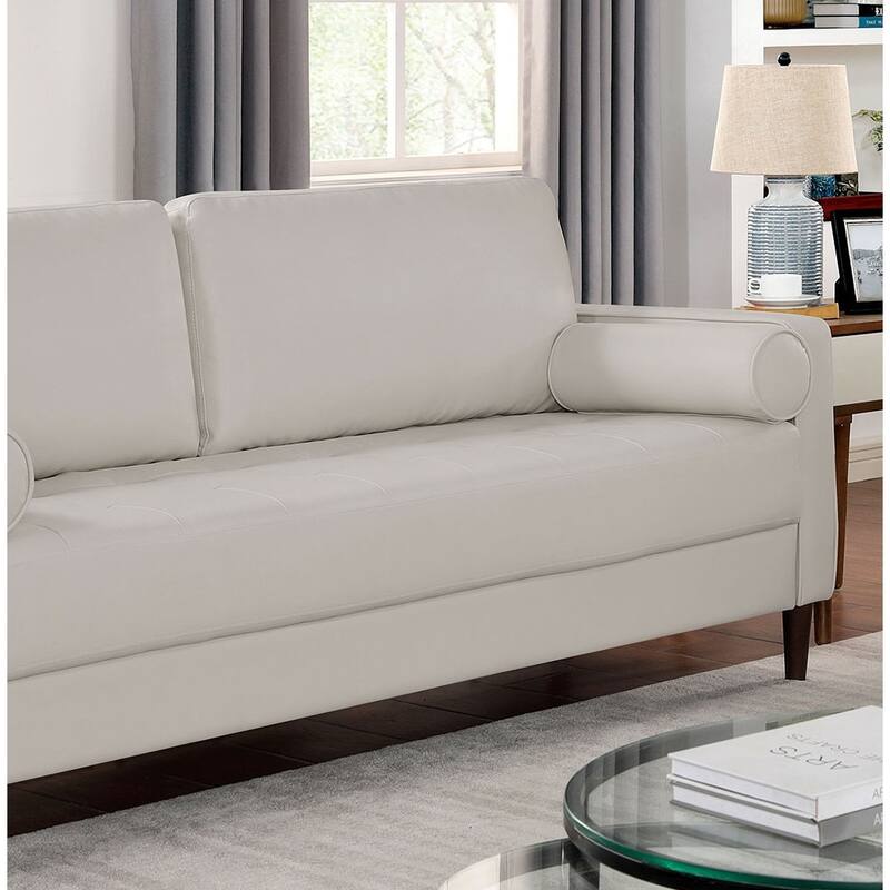 Contemporary Style Off-White 1Pc Sofa Leatherette Upholstered W Usb Bench Style Seating Bolster Pillows
