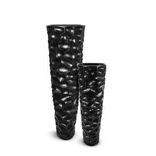 Lux Textura Fiberglass Textured Pot 2 Piece Set in Black Matte Finish ...