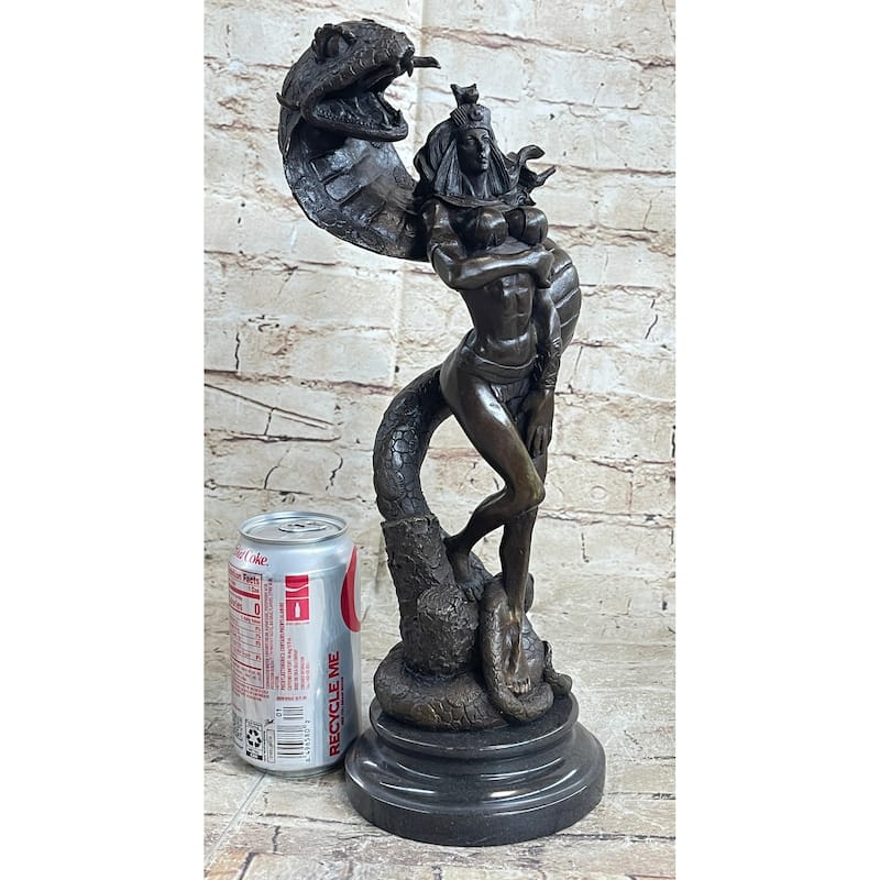 Muscular Woman In Egyptian Headdress W/ Cobra Imitative Snake Fantasy Figure Bronze Sculpture