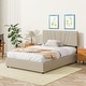 preview thumbnail 3 of 5, Queen Upholstered Platform Bed with Lifting Storage, Queen Size Bed Frame with Storage and Tufted Headboard(Queen, Beige)