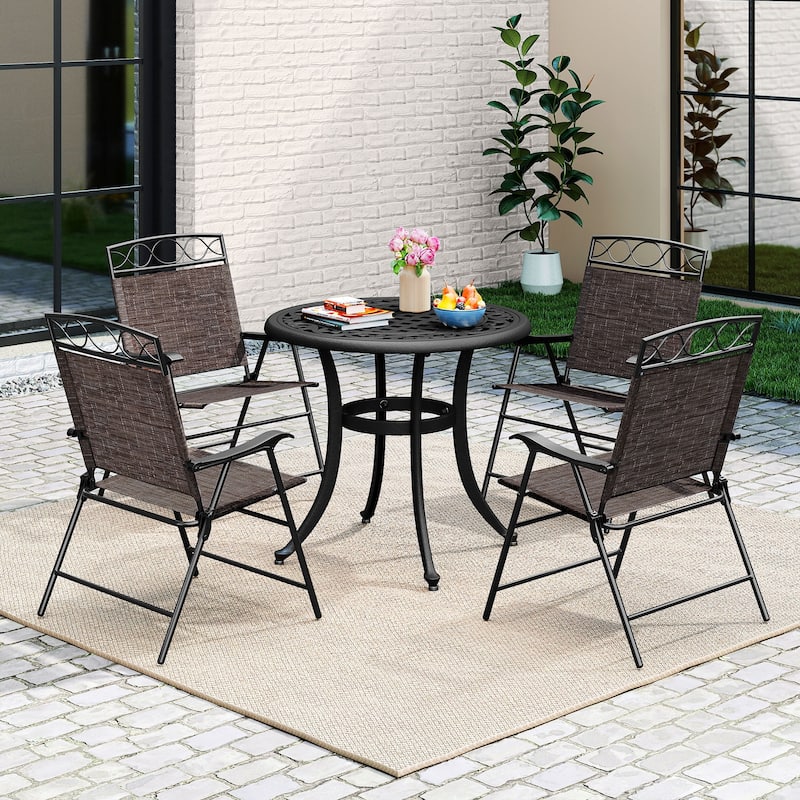 Gymax 4 Pack Patio Folding Chairs Outdoor Dining Chairs w/ Backrests &