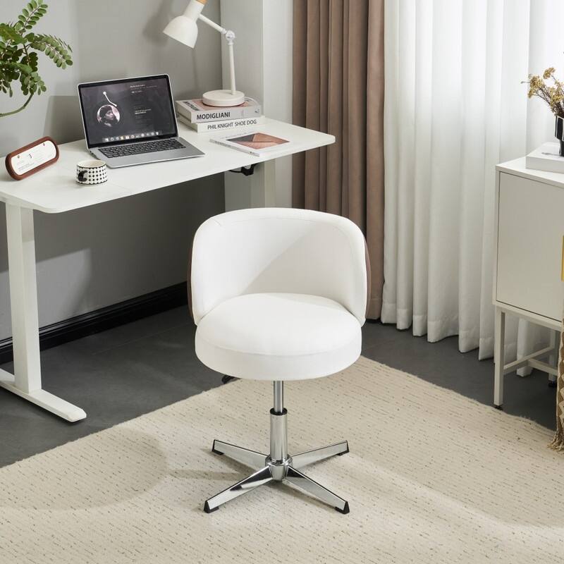 Modern PU Swivel Chair Armless No Wheel Adjustable Height Office Desk Chair With Baskest Support - N/A