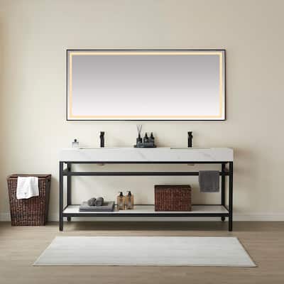 Funes 72" Double Vanity, Metal Support with Stone Top without Mirror - 72''x22''