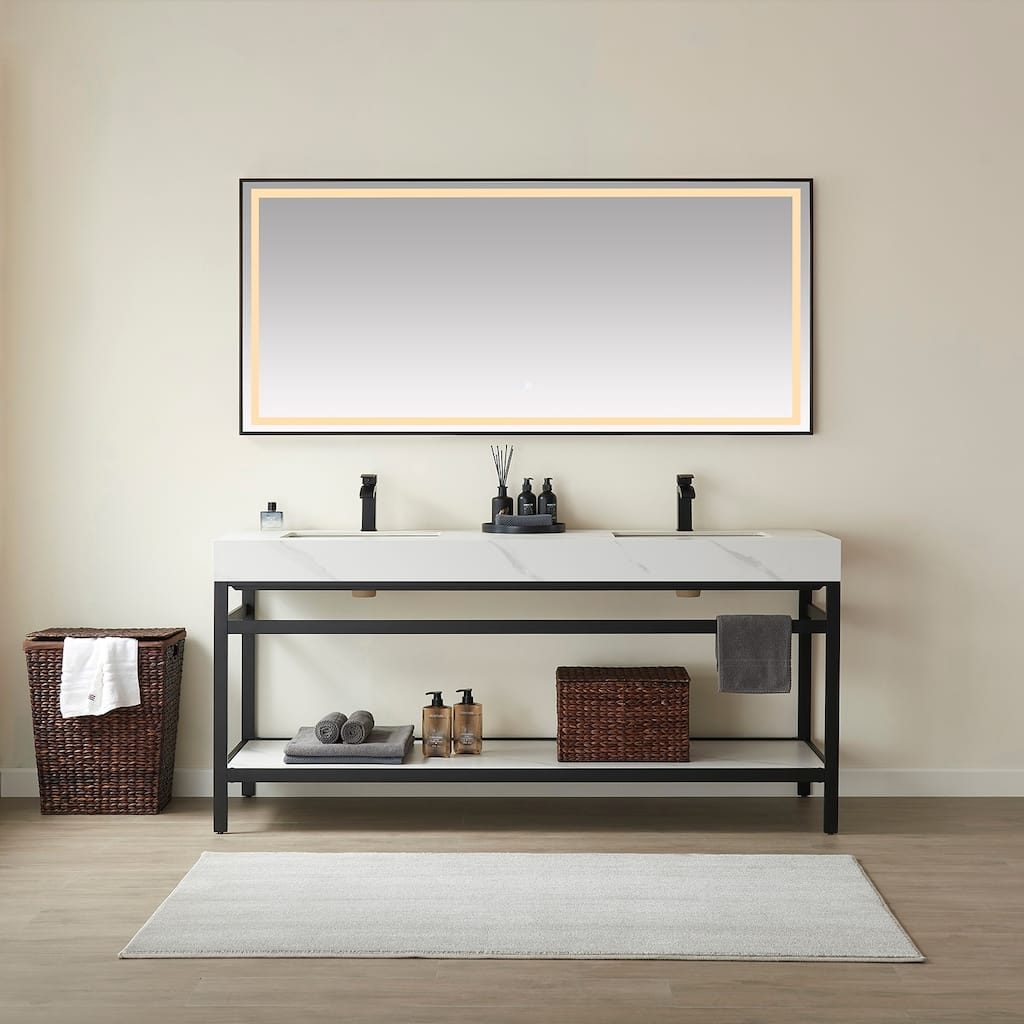 Funes 72" Double Vanity, Metal Support with Stone Top without Mirror - 72''x22''