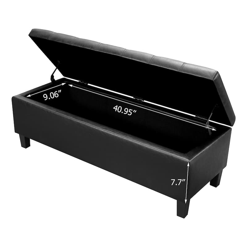 Adeco Faux Leather Storage Ottoman Bench for Living Room