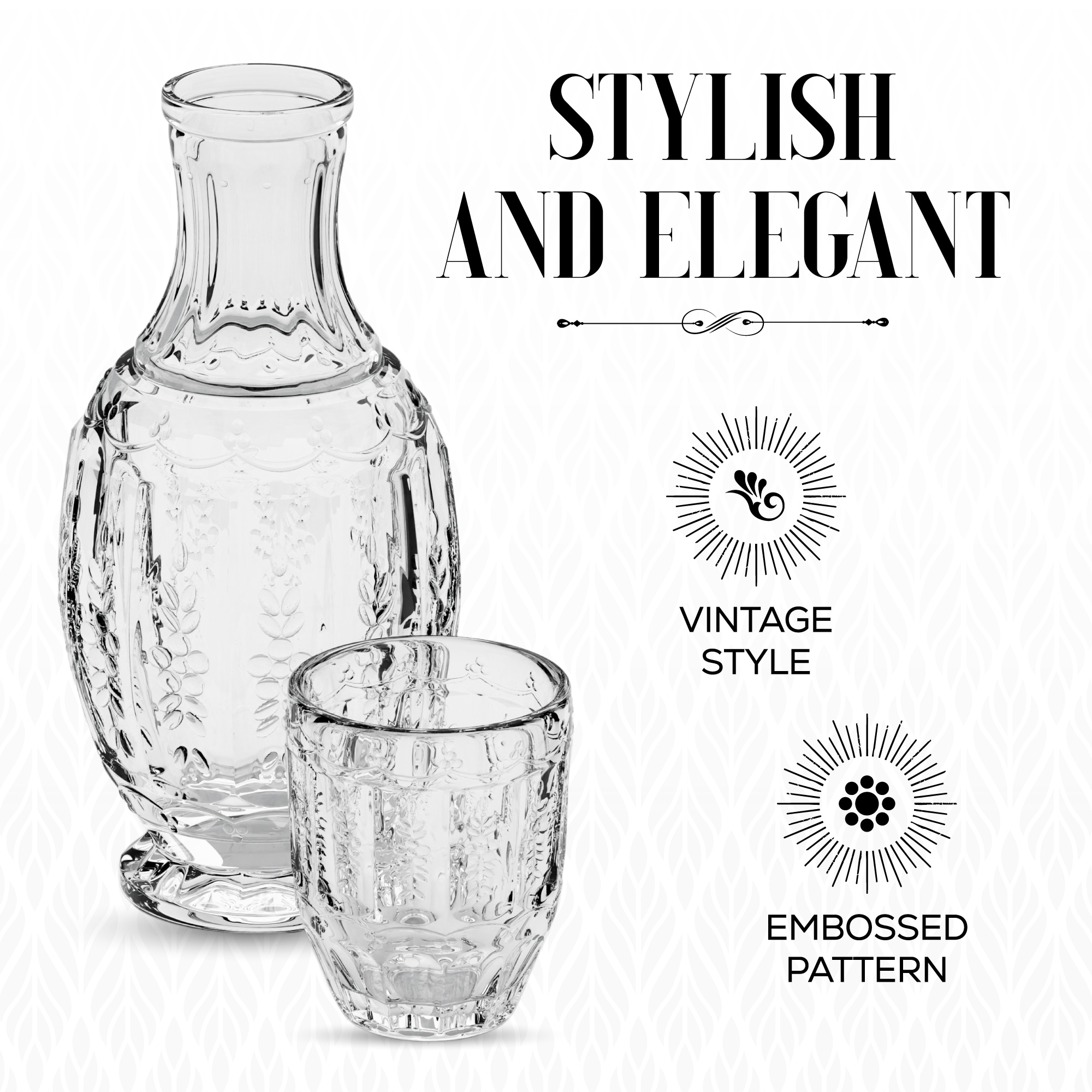 Elle Decor Bedside Night Water Carafe Glass Pitcher And Cup - 30