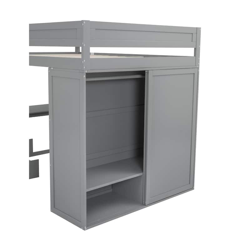 3-in-1 Loft Bed w/Desk Built-in Drawers, Wardrobes, Storage Underneath