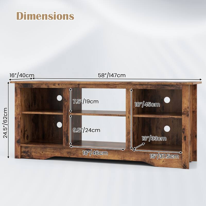 Engineered Wood 65 inches TV Stand with 6 Storage Cubby Shelves and Fireplace Space - 58" x 16" x 24.5"