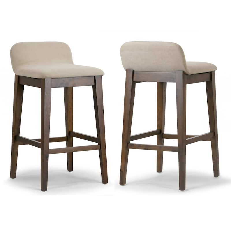 Set of 2 Atia Dark Brown Rubberwood Barstool with Low Back Fabric Seat