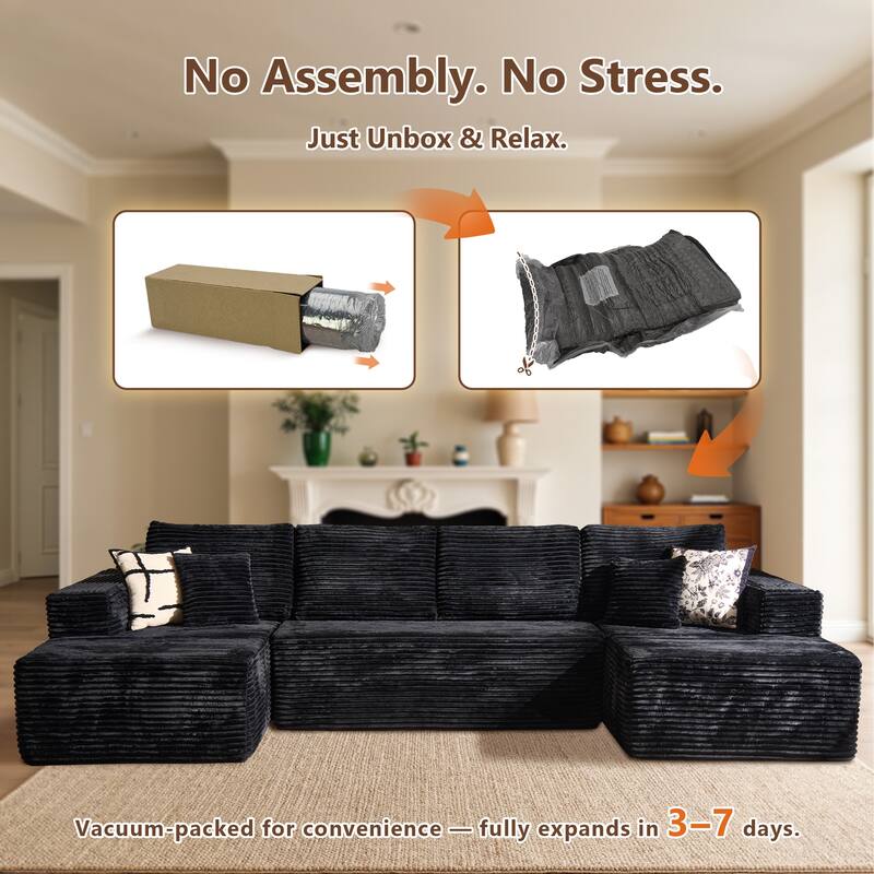 HOOOWOOO U-Shaped Plush Corduroy Modular Sectional Sofa with Chaise Lounge