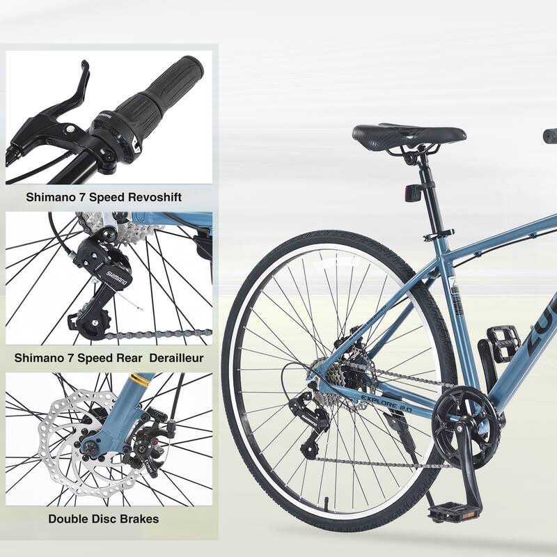7 Speed Hybrid Bike Double Disc Brakes 700C Road Bike