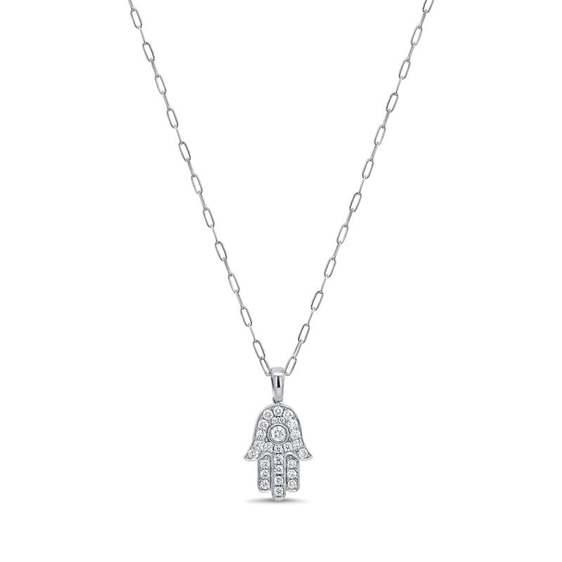 Joelle Collection 14K Gold Diamond Hamsa Necklace - White