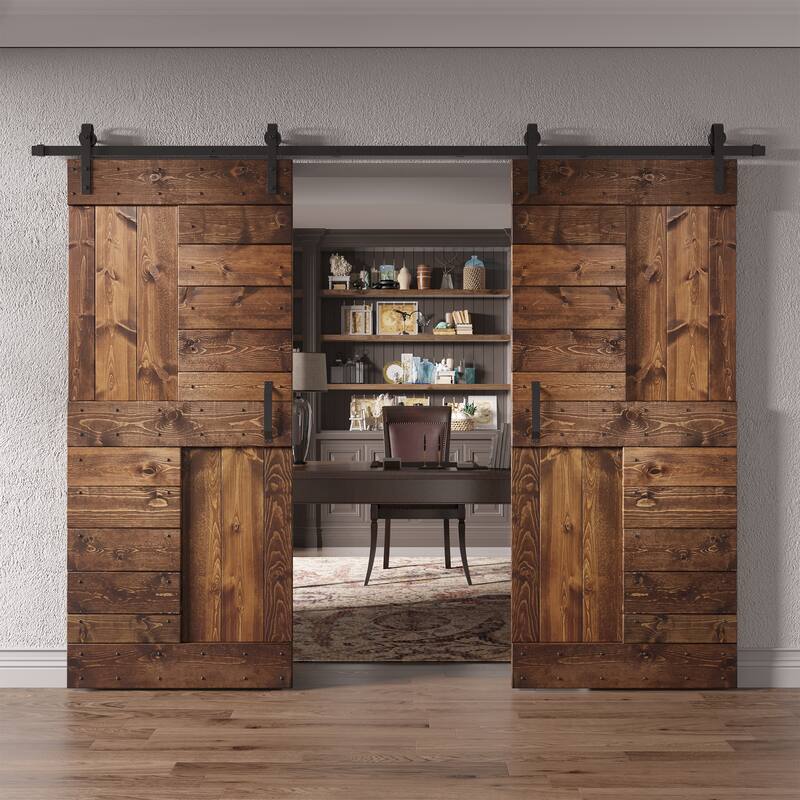 Coast Sequoia 48in/60in/72in/84in x 84in S Series Pine Wood Double Sliding Barn Door With Hardware Kit