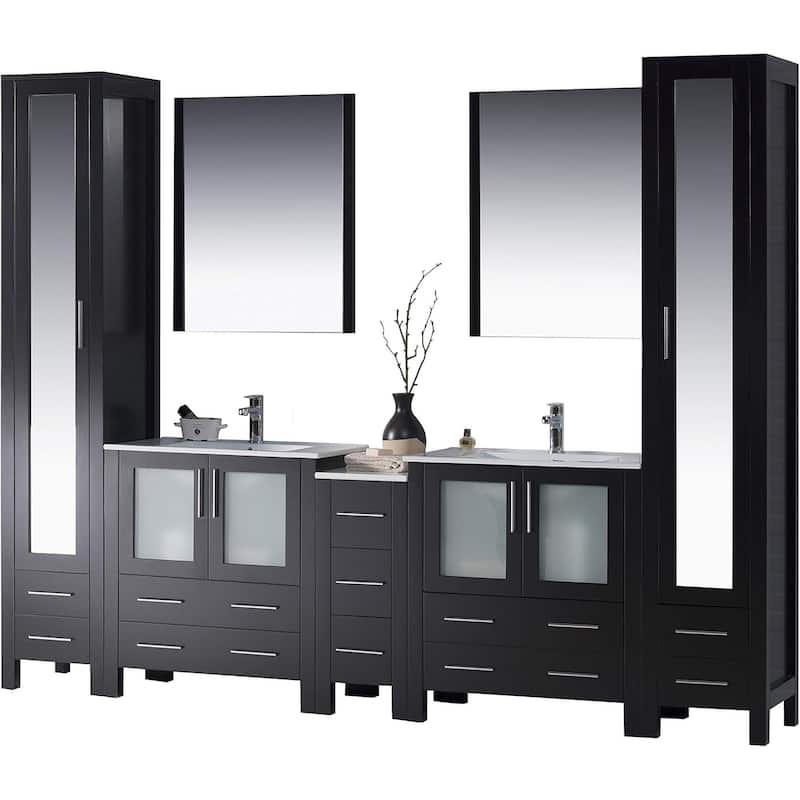 Blossom Sydney 102" Double Sink Vanity Set with Linen Closets & Mirror - Espresso
