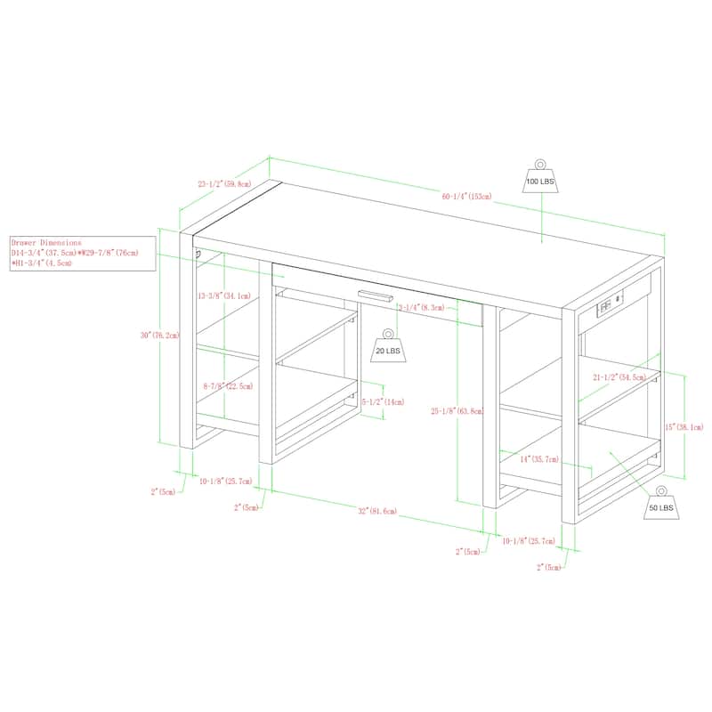 Middlebrook 60-inch Urban Blend Computer Storage Desk