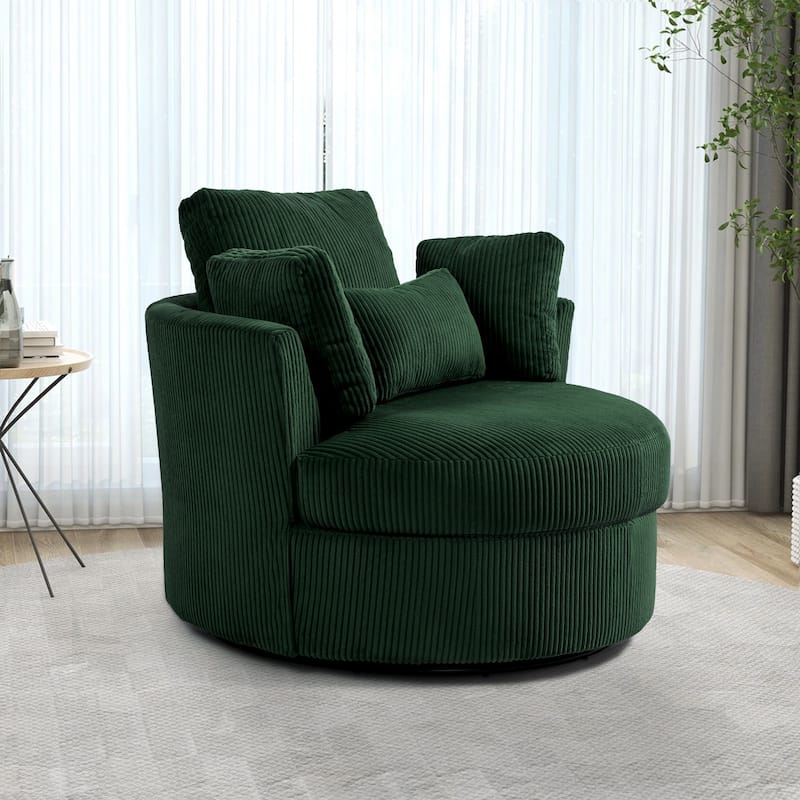 Indoor Corduroy Swivel Chair with Pillows