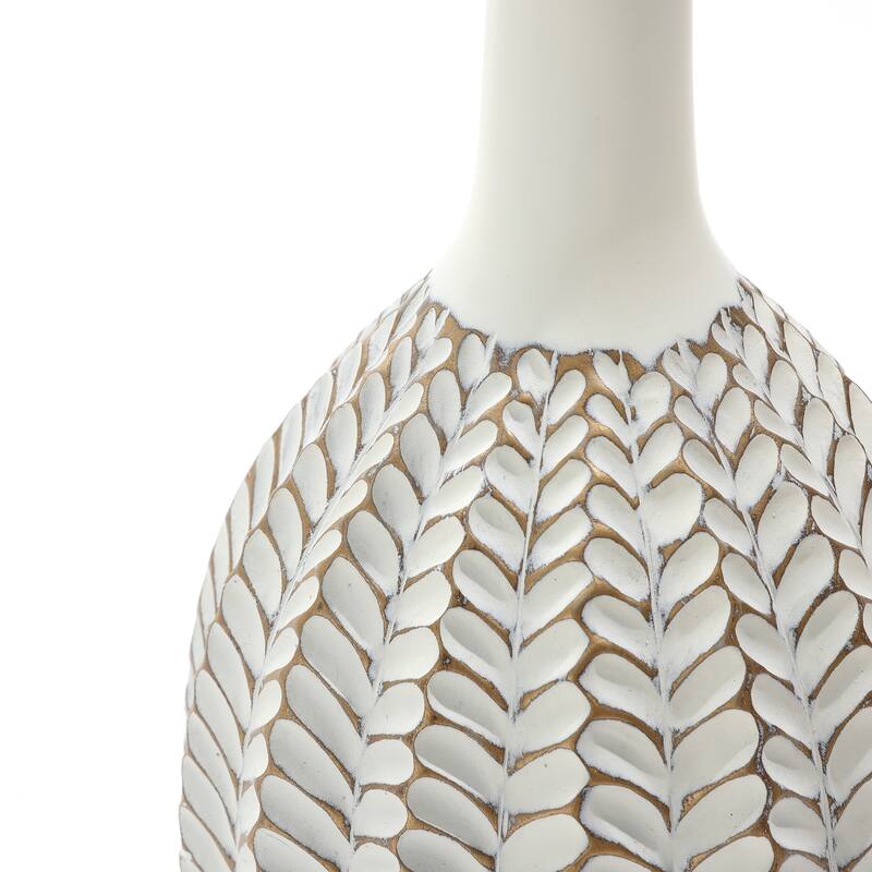Modern White with Gold Geometric Pattern Polyresin Vase