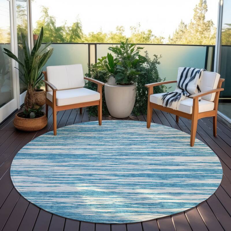 Machine Washable Indoor/ Outdoor Casual Ombre Chantille Rug - Teal - 8' x 8'