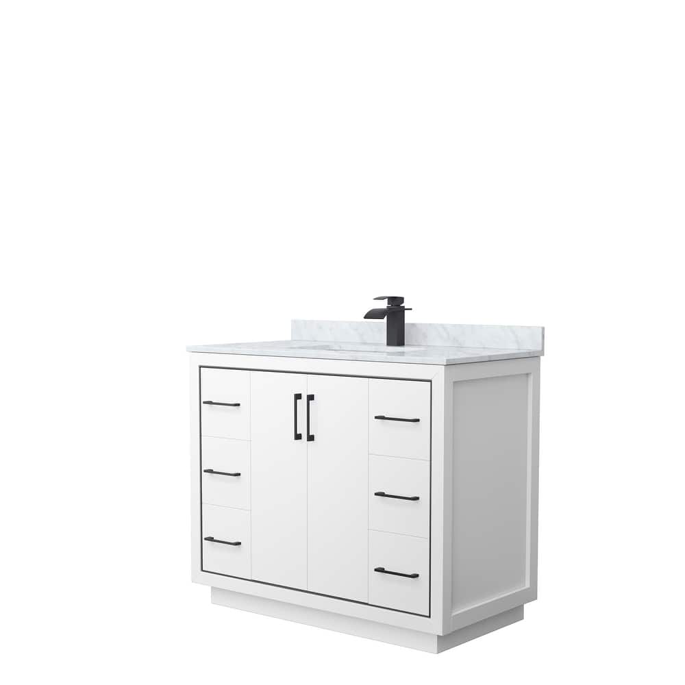 Icon Single Vanity Set, White Carrara Marble Top, No Mirror